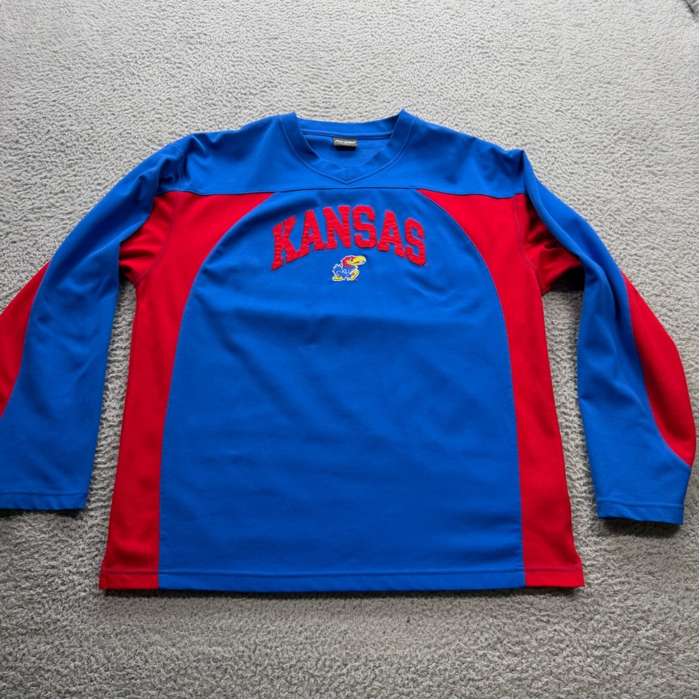 Pro Edge Kansas Jayhawks Jersey Men Large Blue Red Embroidered Shooting Shirt